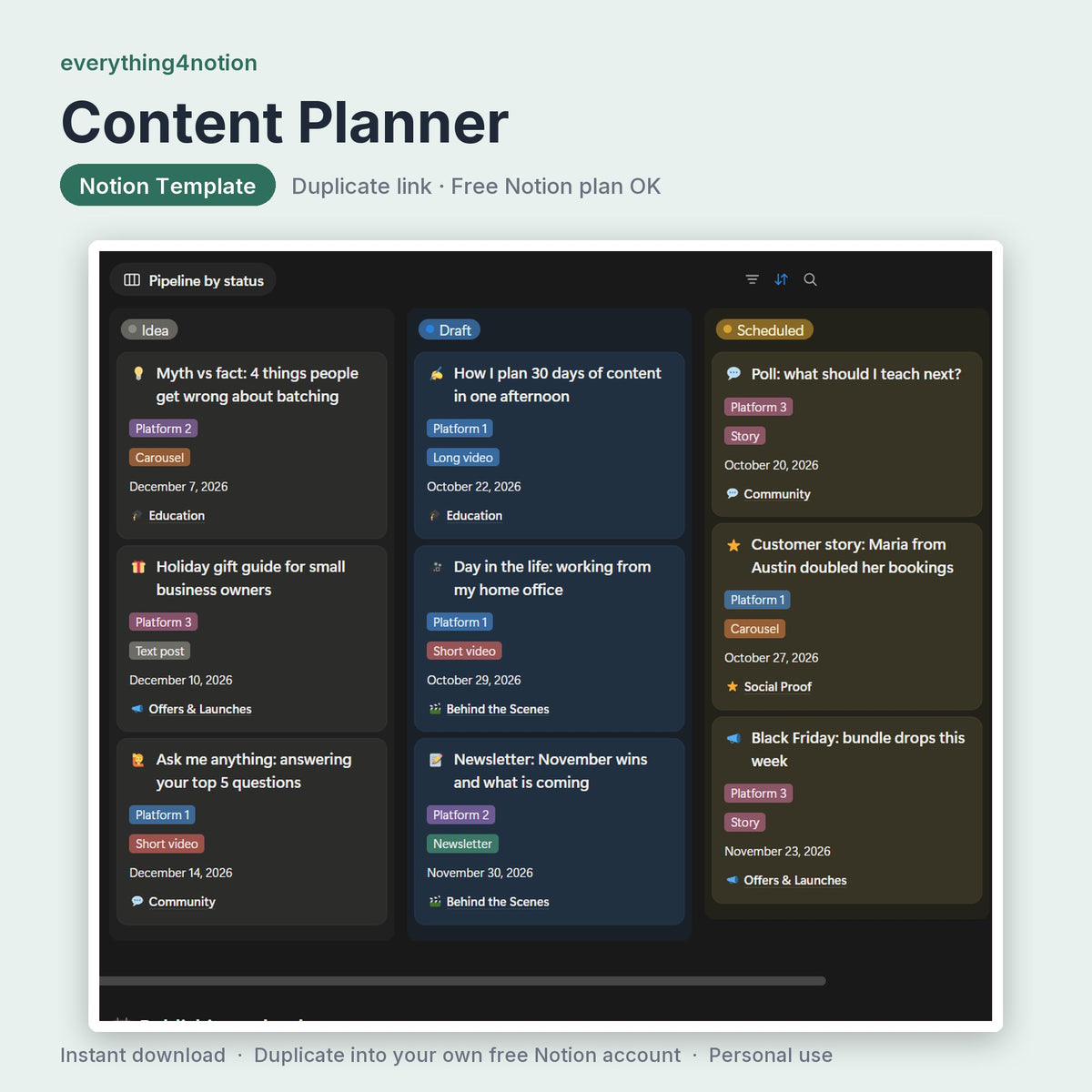 Content Planner - what's inside