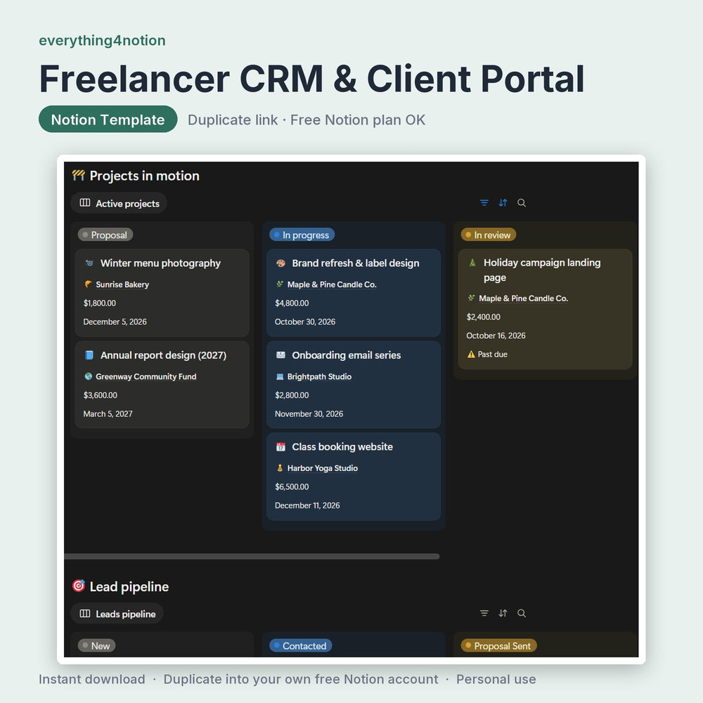 Freelancer CRM & Client Portal - what's inside