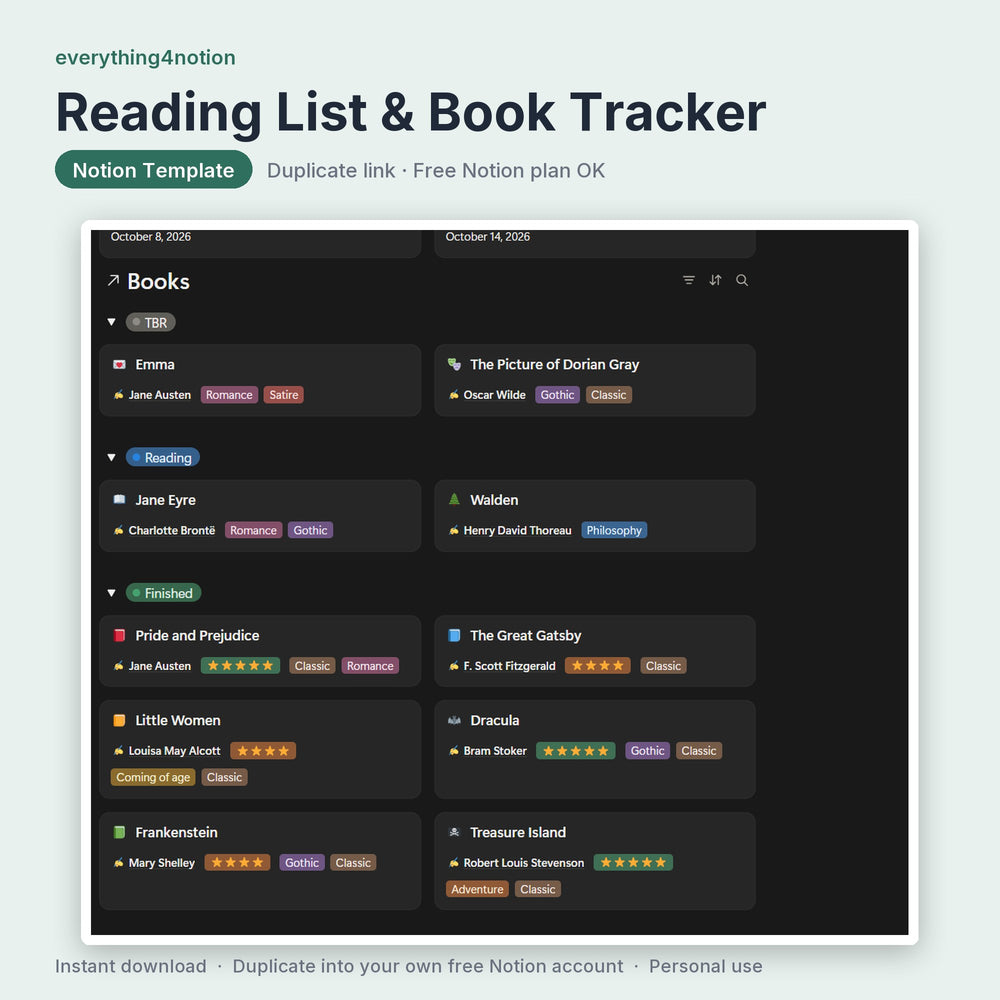 Reading List & Book Tracker - what's inside