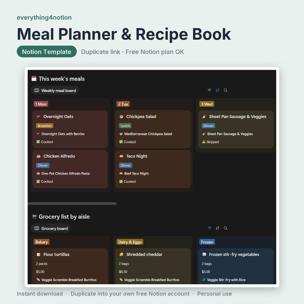 Meal Planner & Recipe Book - what's inside
