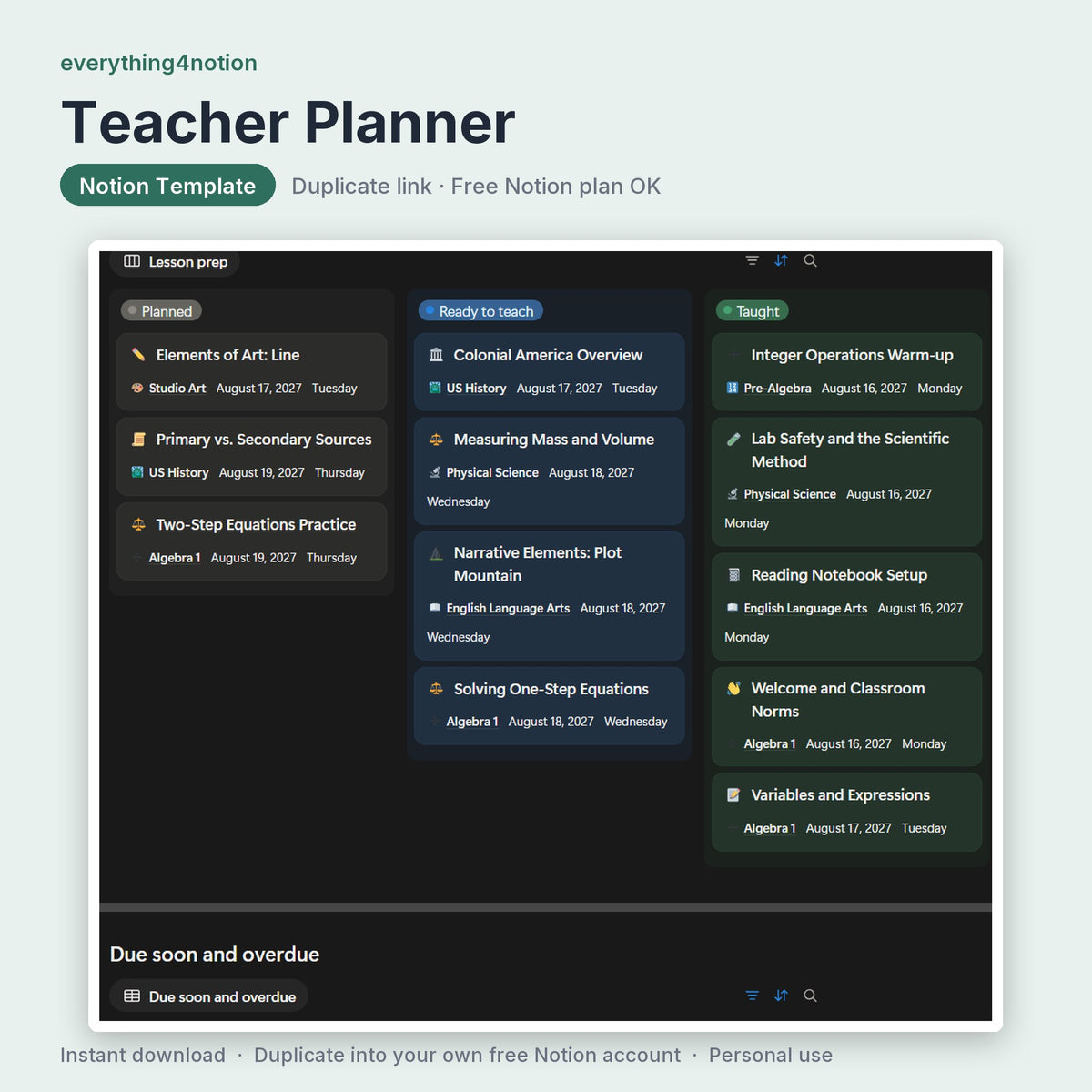Teacher Planner - what's inside