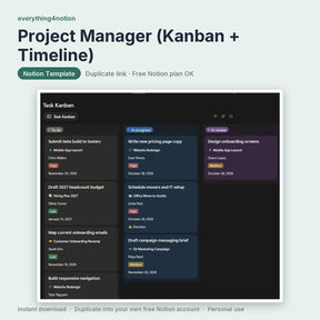 Project Manager (Kanban + Timeline) - what's inside