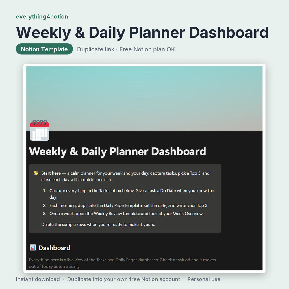 Weekly & Daily Planner Dashboard - cover preview