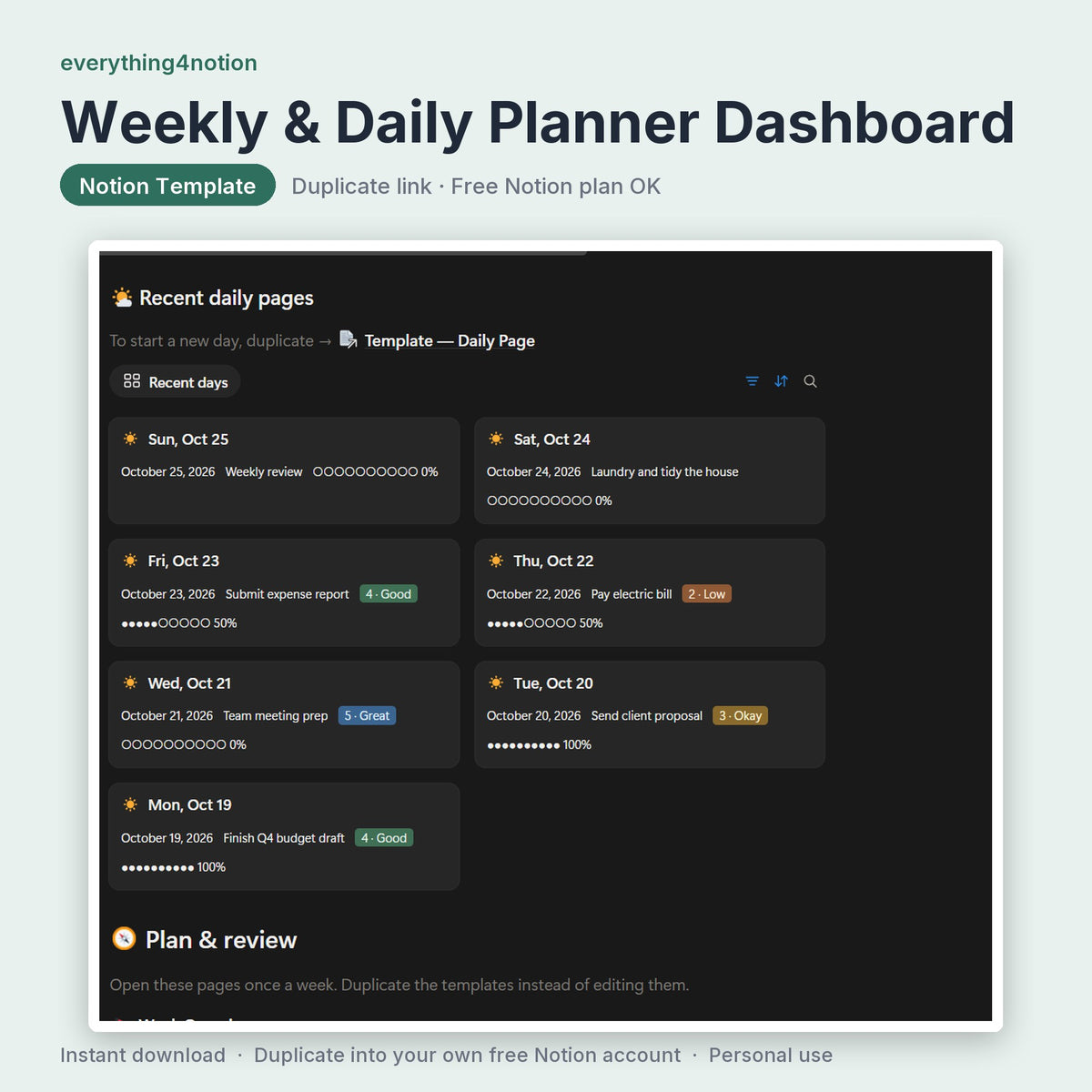 Weekly & Daily Planner Dashboard - what's inside