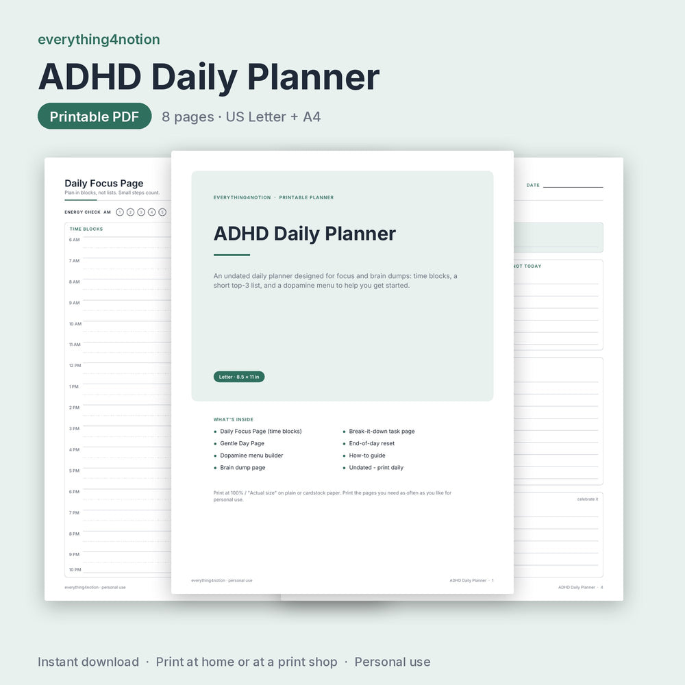 ADHD Planner Daily Pages – preview