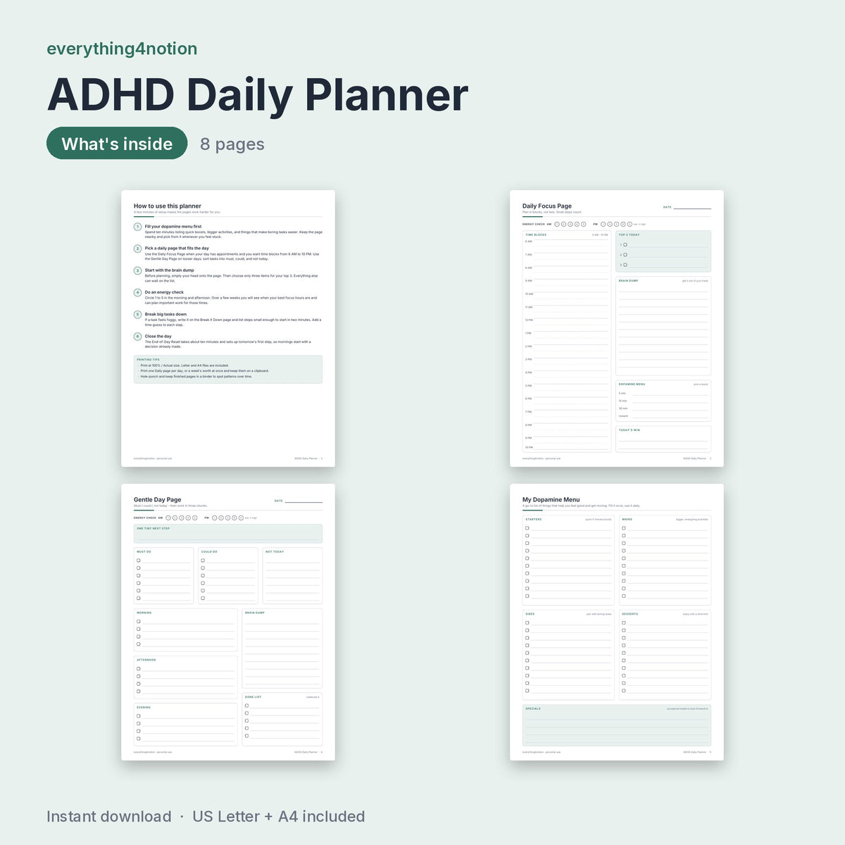 ADHD Planner Daily Pages – inside the template
