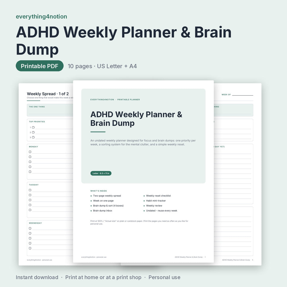 ADHD Weekly Planner & Brain Dump – preview