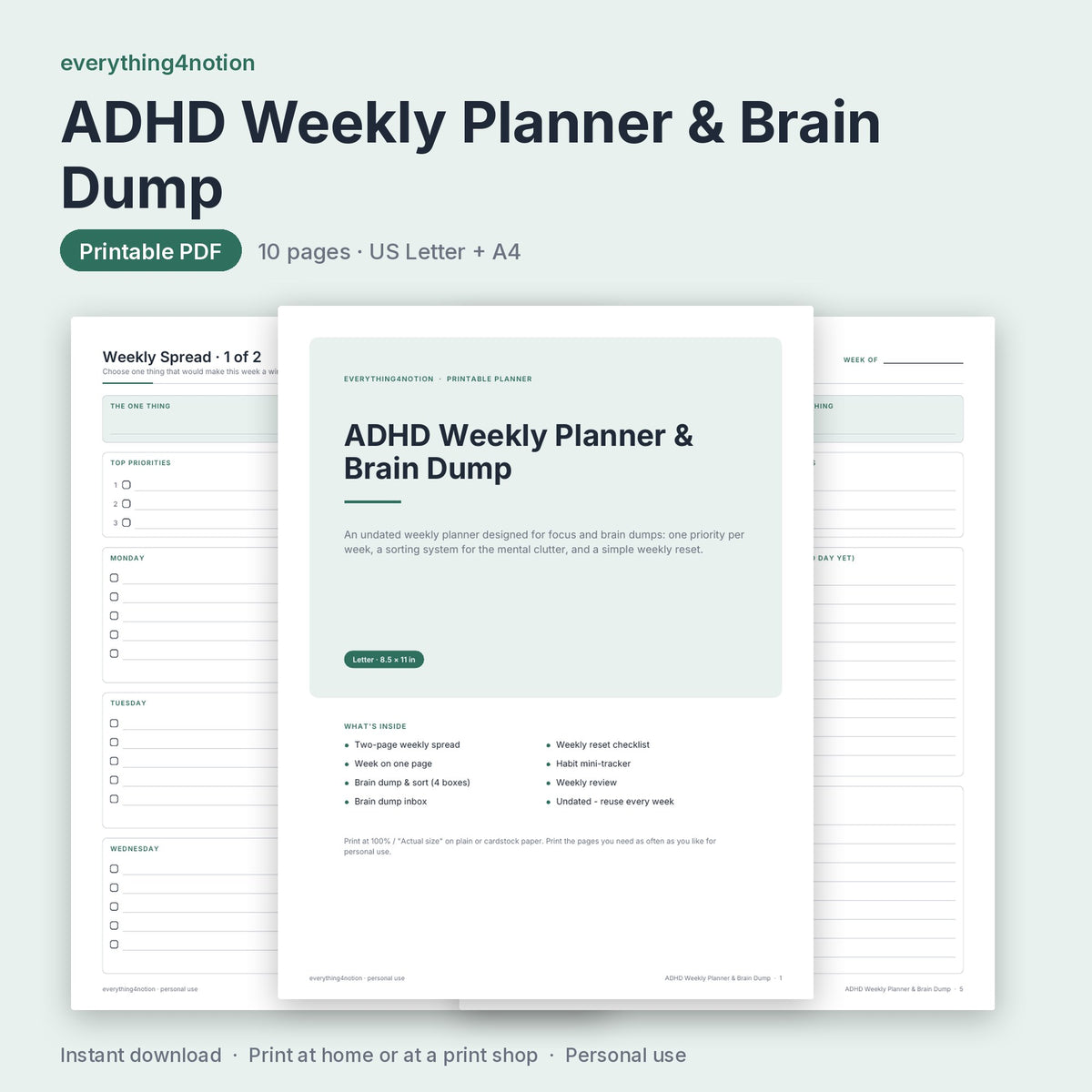 ADHD Weekly Planner & Brain Dump – preview