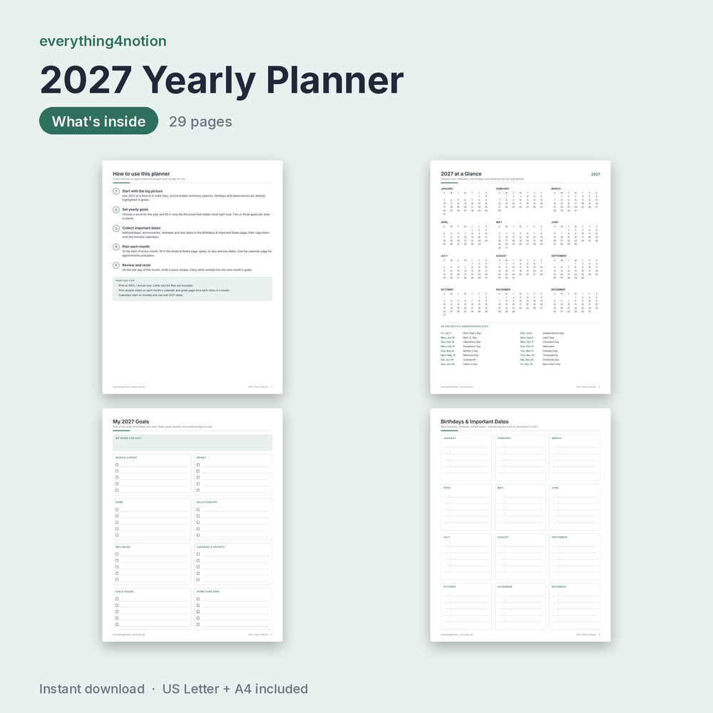 2027 Planner Printable – inside the template