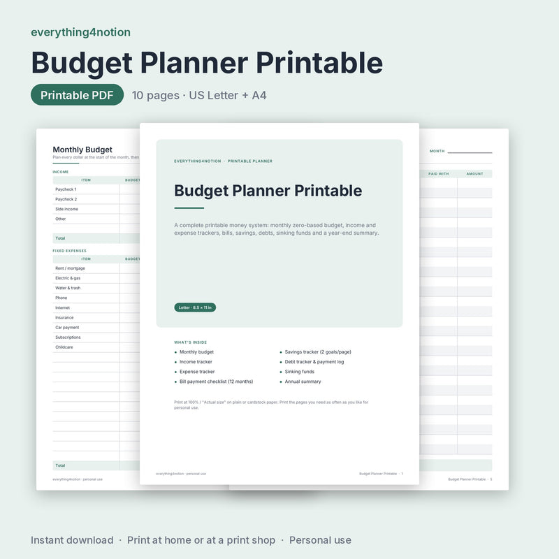 Budget Planner Printable – preview