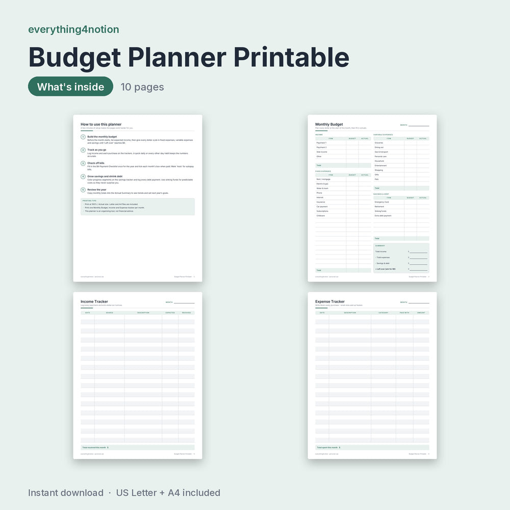 Budget Planner Printable – inside the template
