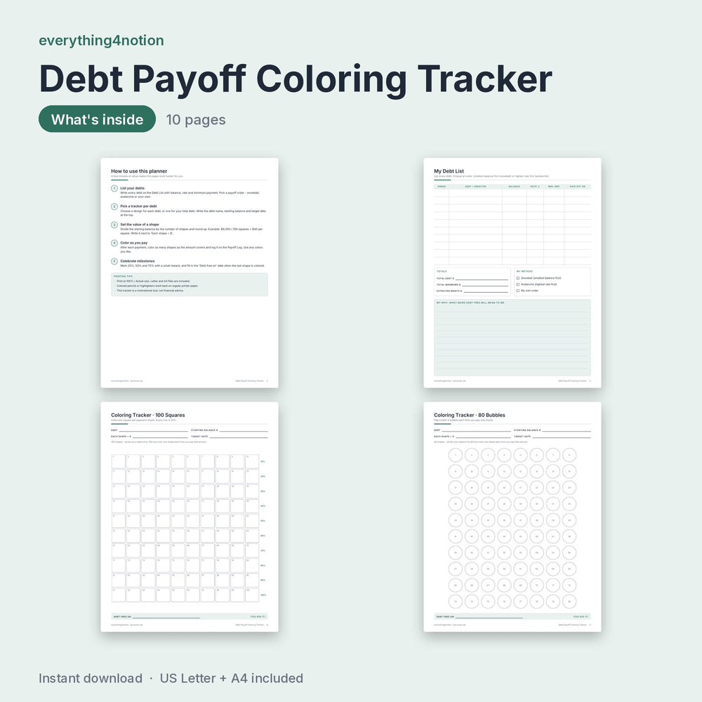 Debt Payoff Printable – inside the template