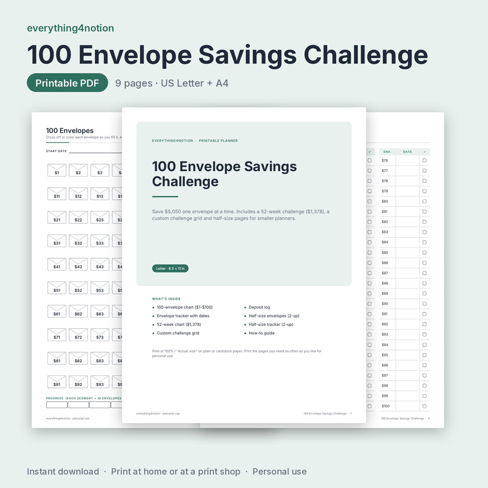 Savings Challenge Printable – preview