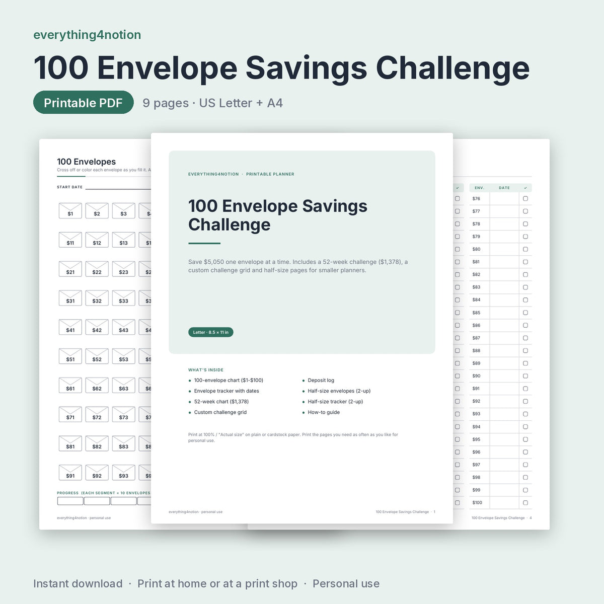Savings Challenge Printable – preview