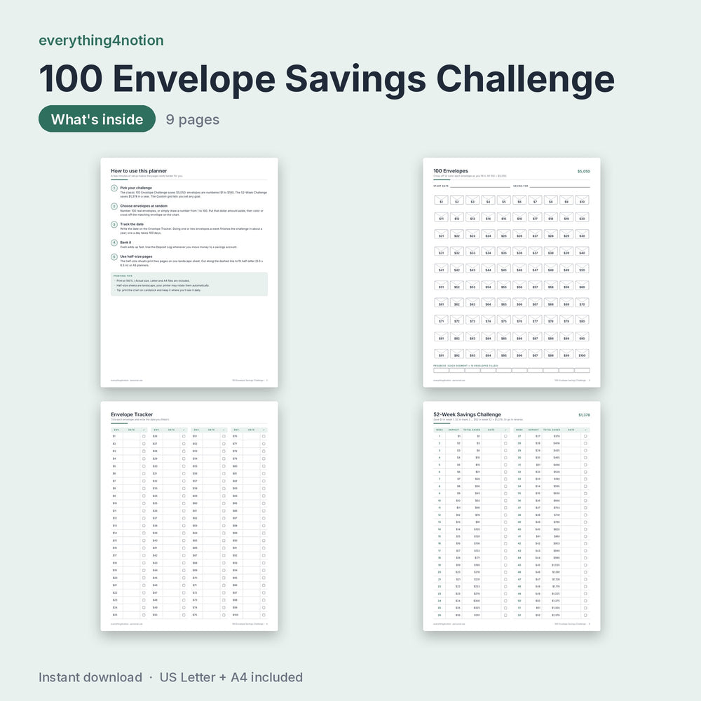 Savings Challenge Printable – inside the template