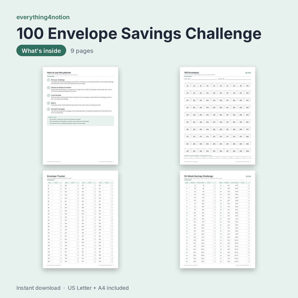 Savings Challenge Printable – inside the template