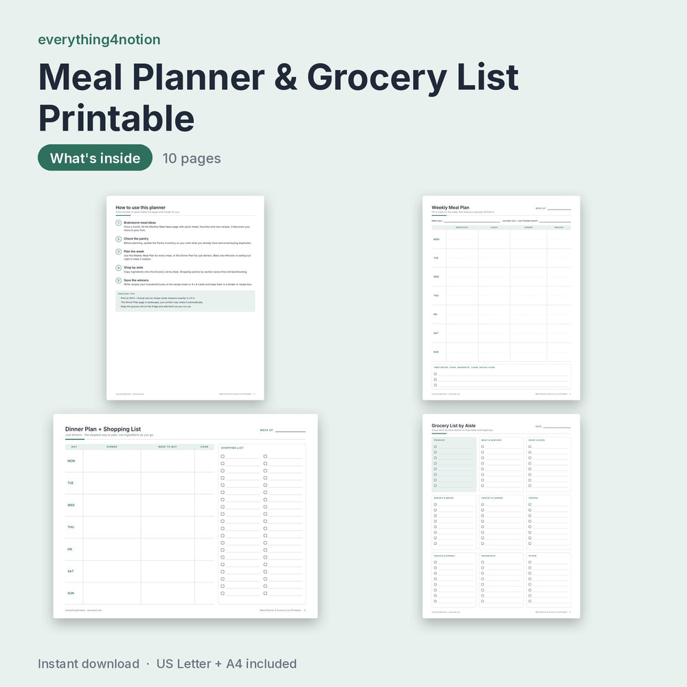 Meal Planner Printable – inside the template