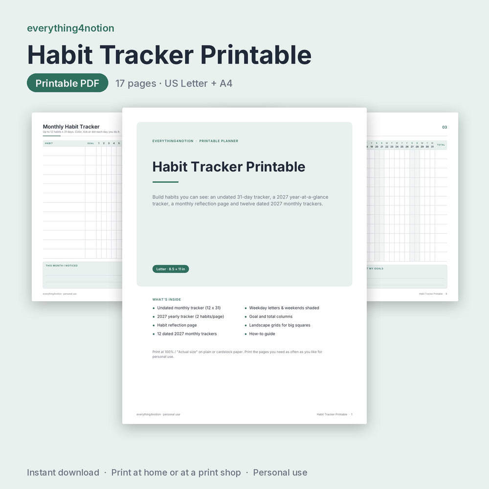 Habit Tracker Printable – preview