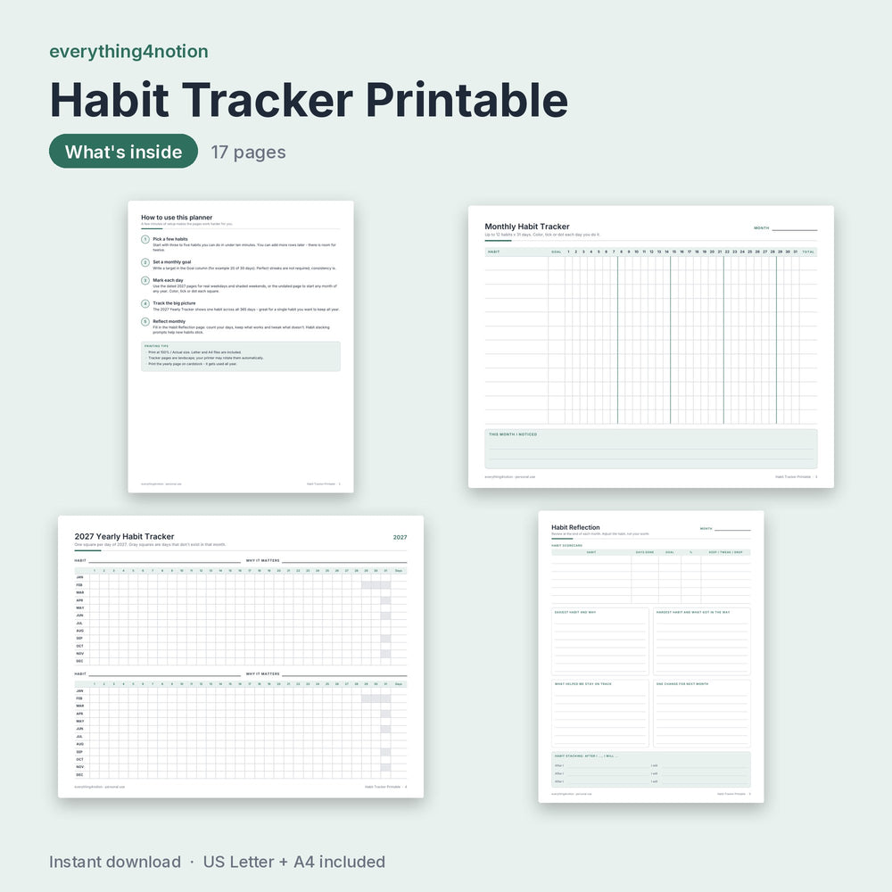 Habit Tracker Printable – inside the template