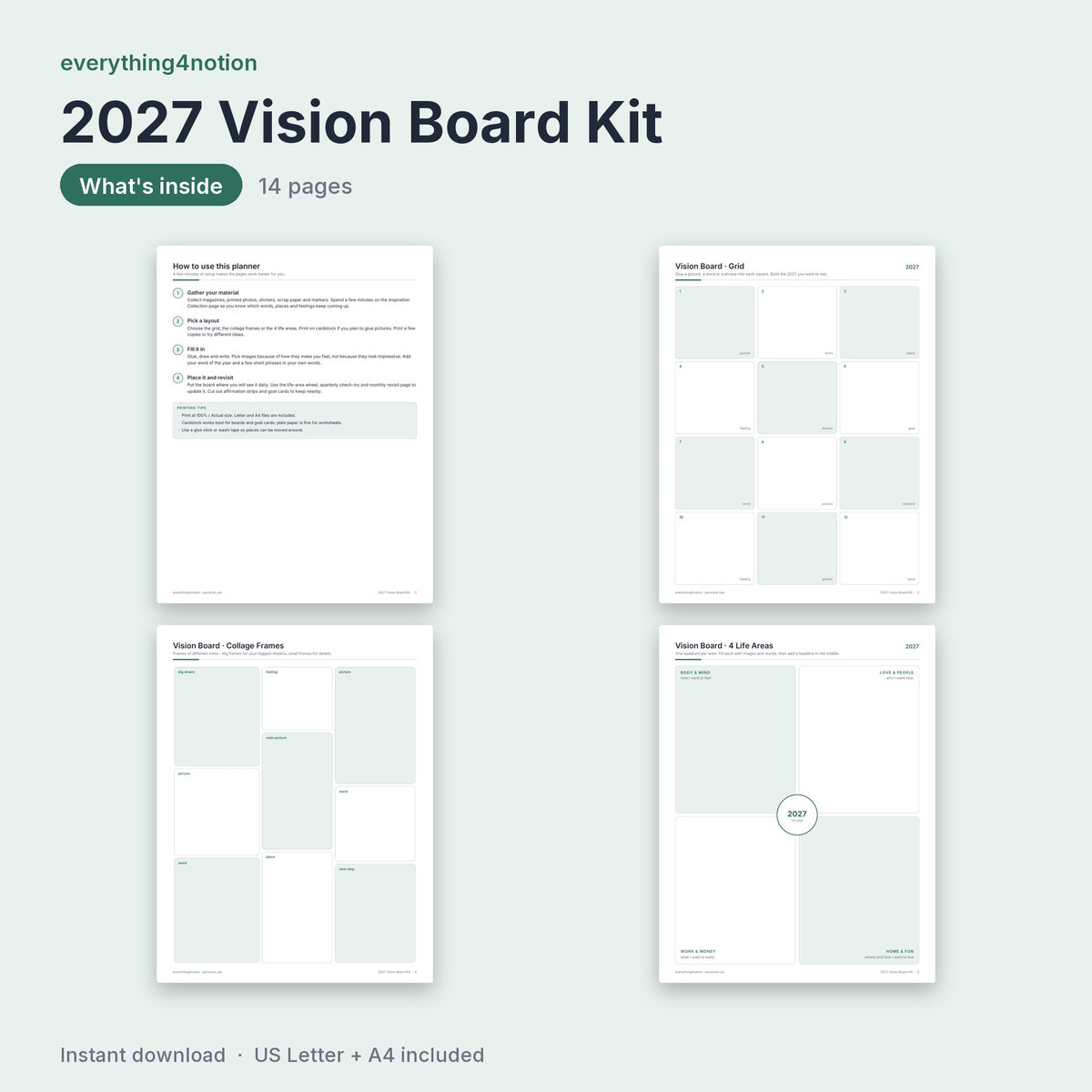 Vision Board Printable Kit 2027 - what's inside