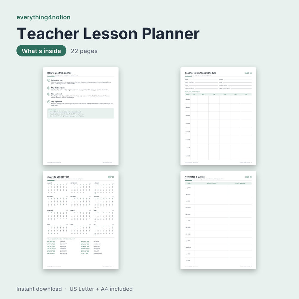 Teacher Lesson Planner 2027-2028 - what's inside
