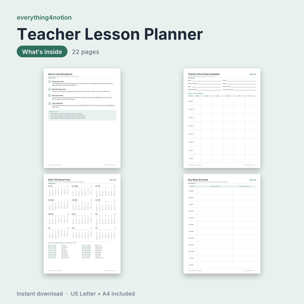 Teacher Lesson Planner 2027-2028 - what's inside