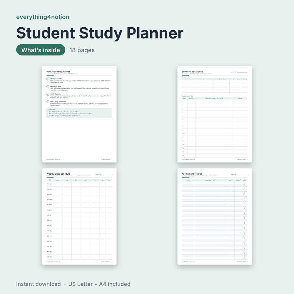 Student Study Planner - what's inside