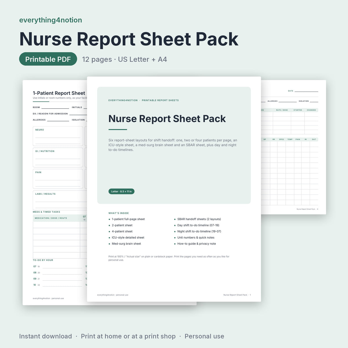 Nurse Report Sheet Pack - cover preview
