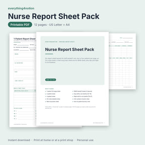 Nurse Report Sheet Pack - cover preview