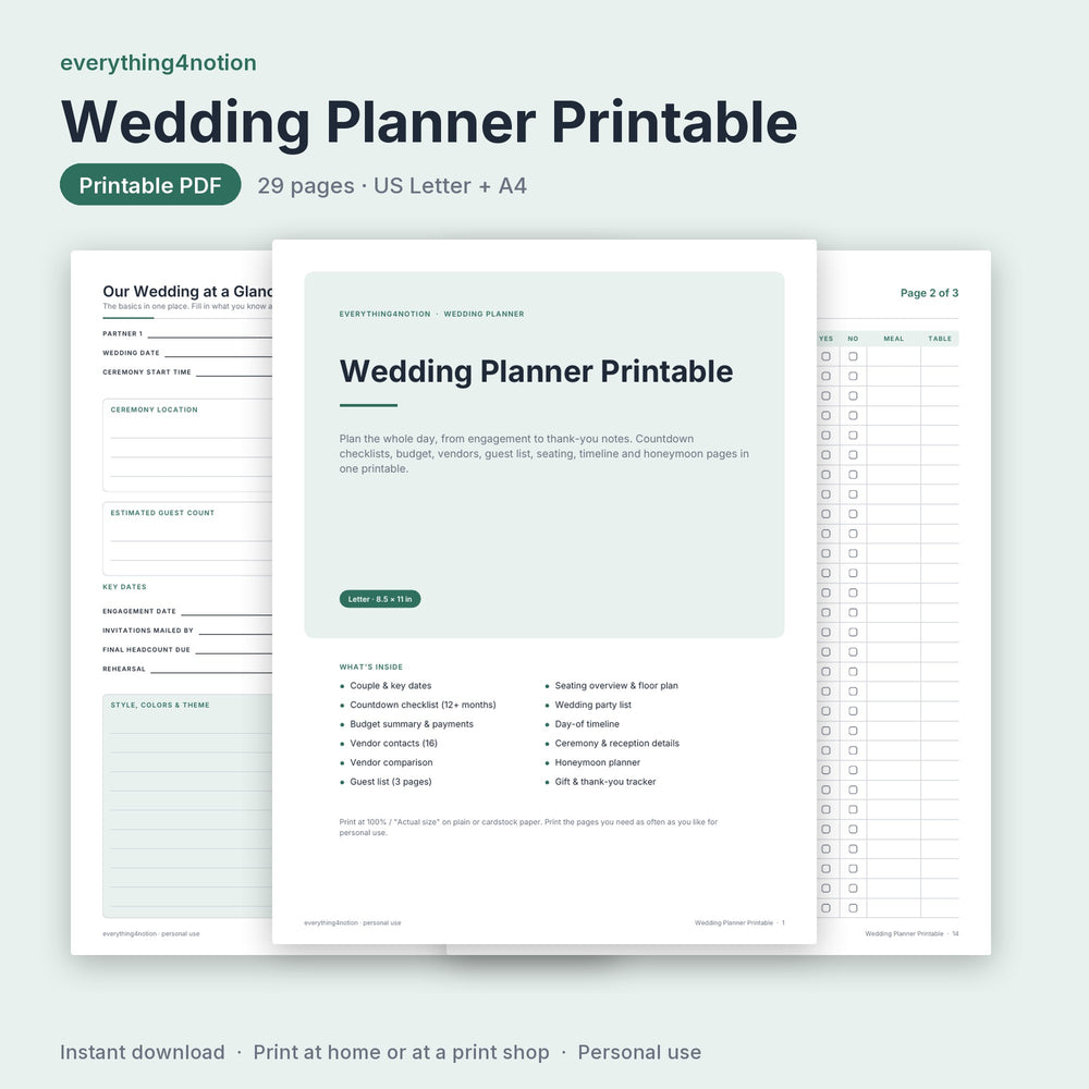 Wedding Planner Printable - cover preview