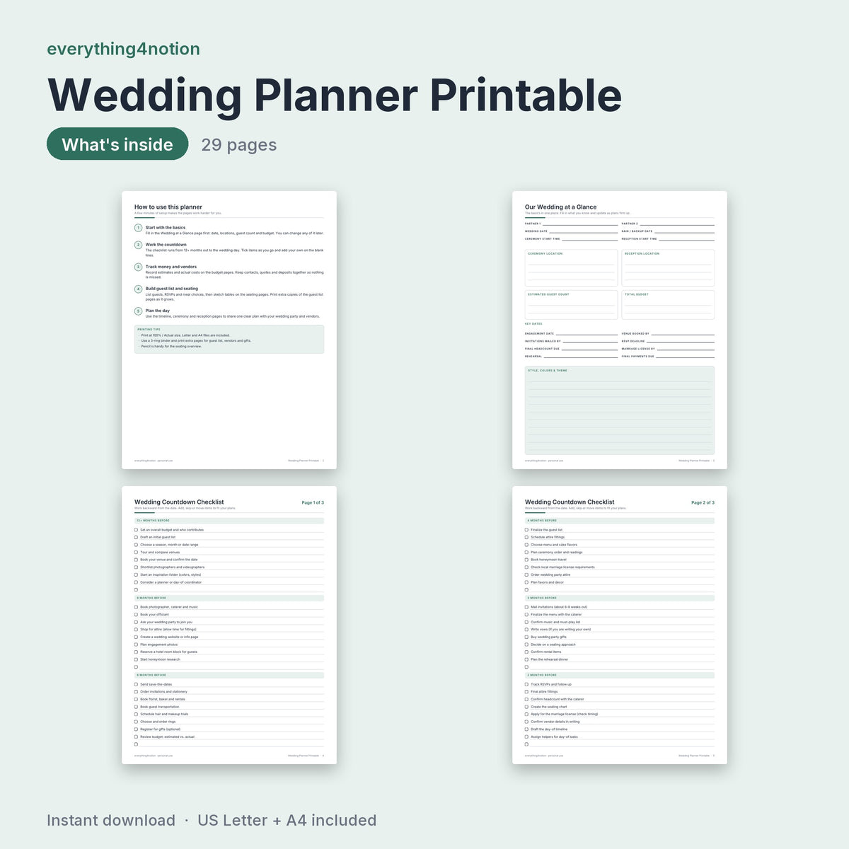 Wedding Planner Printable - what's inside