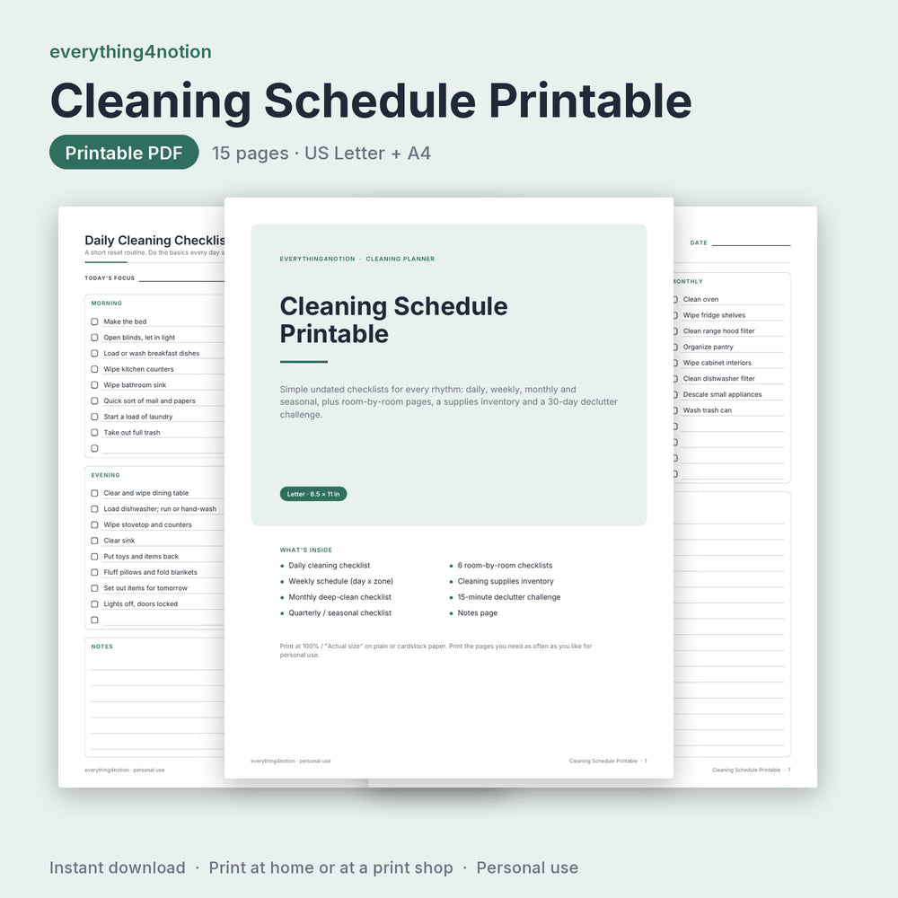 Cleaning Schedule Printable - cover preview