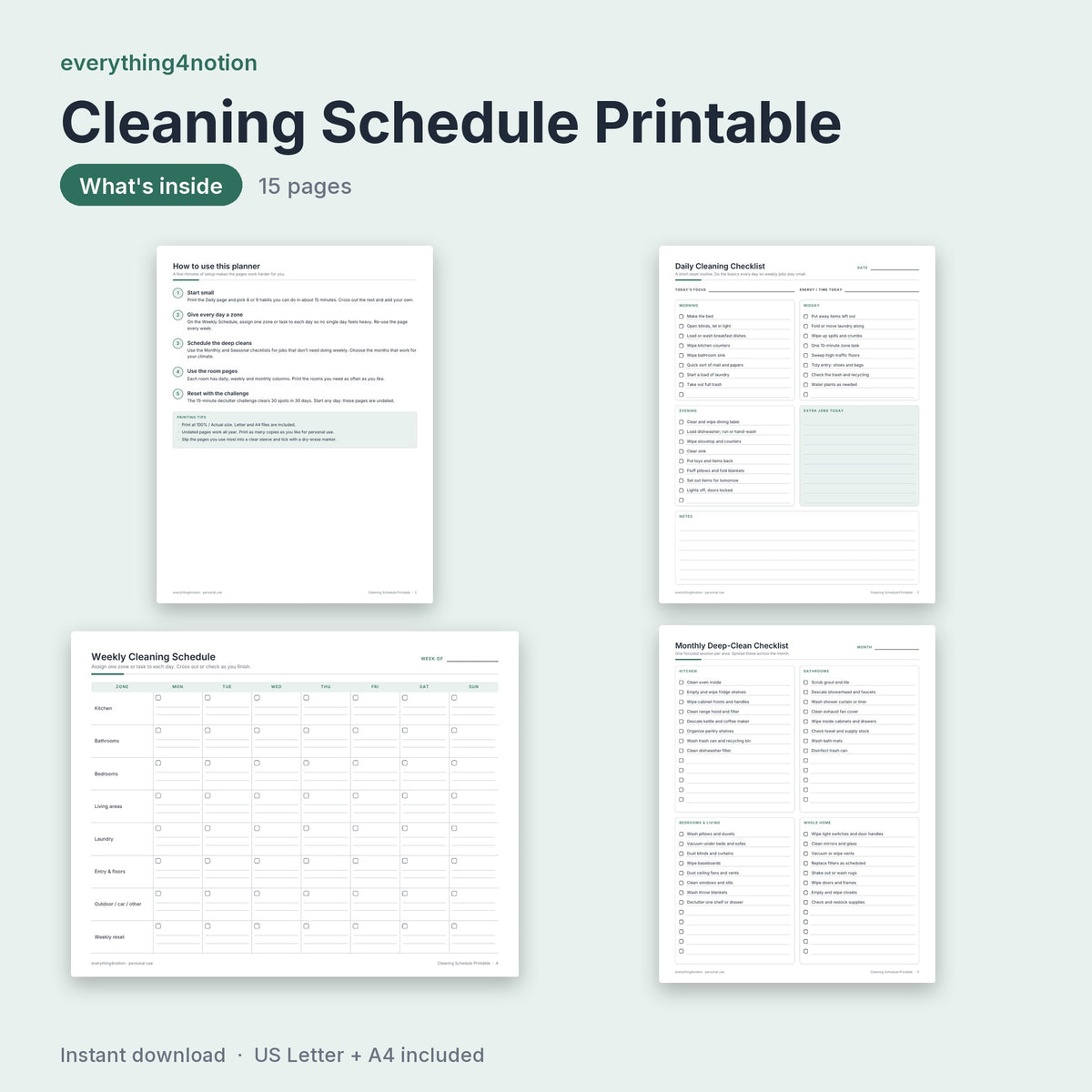 Cleaning Schedule Printable - what's inside