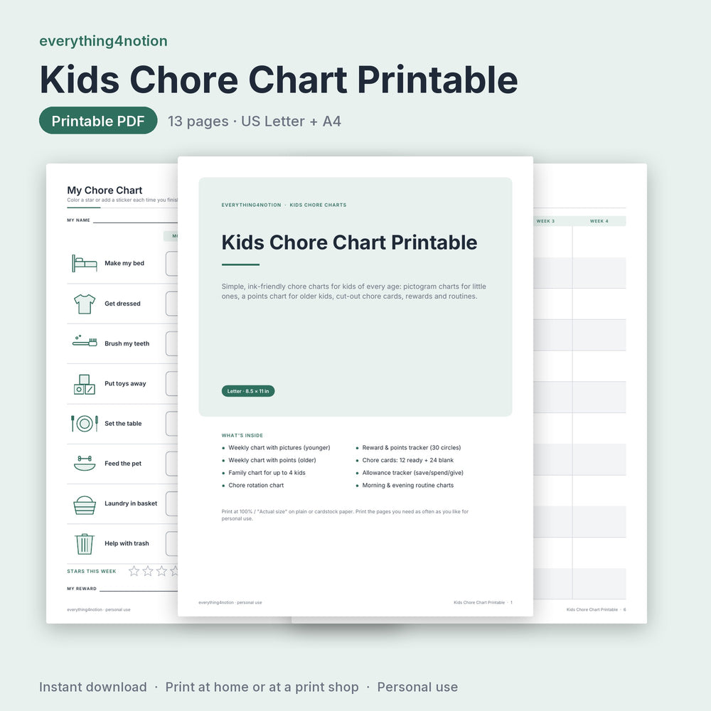 Kids Chore Chart Printable - cover preview