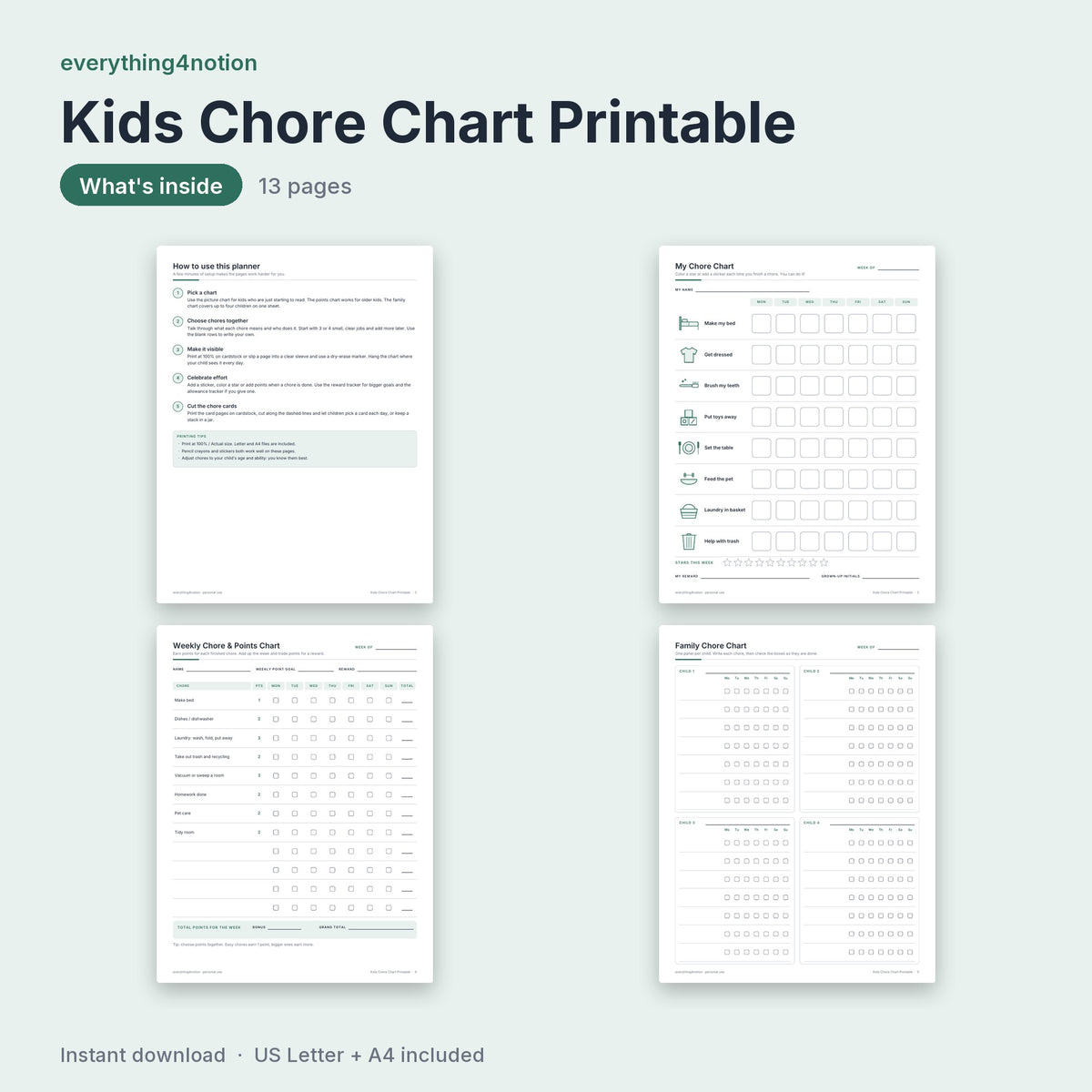 Kids Chore Chart Printable - what's inside