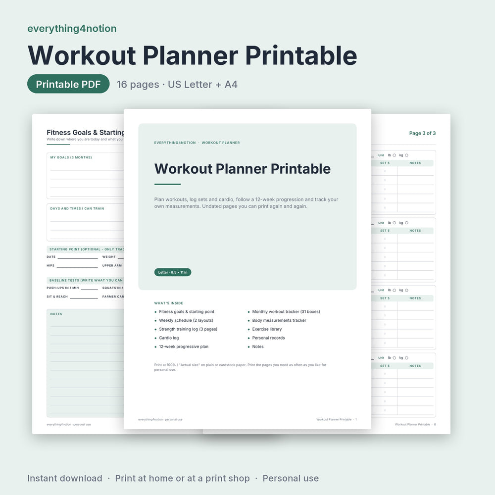 Workout Planner Printable - cover preview