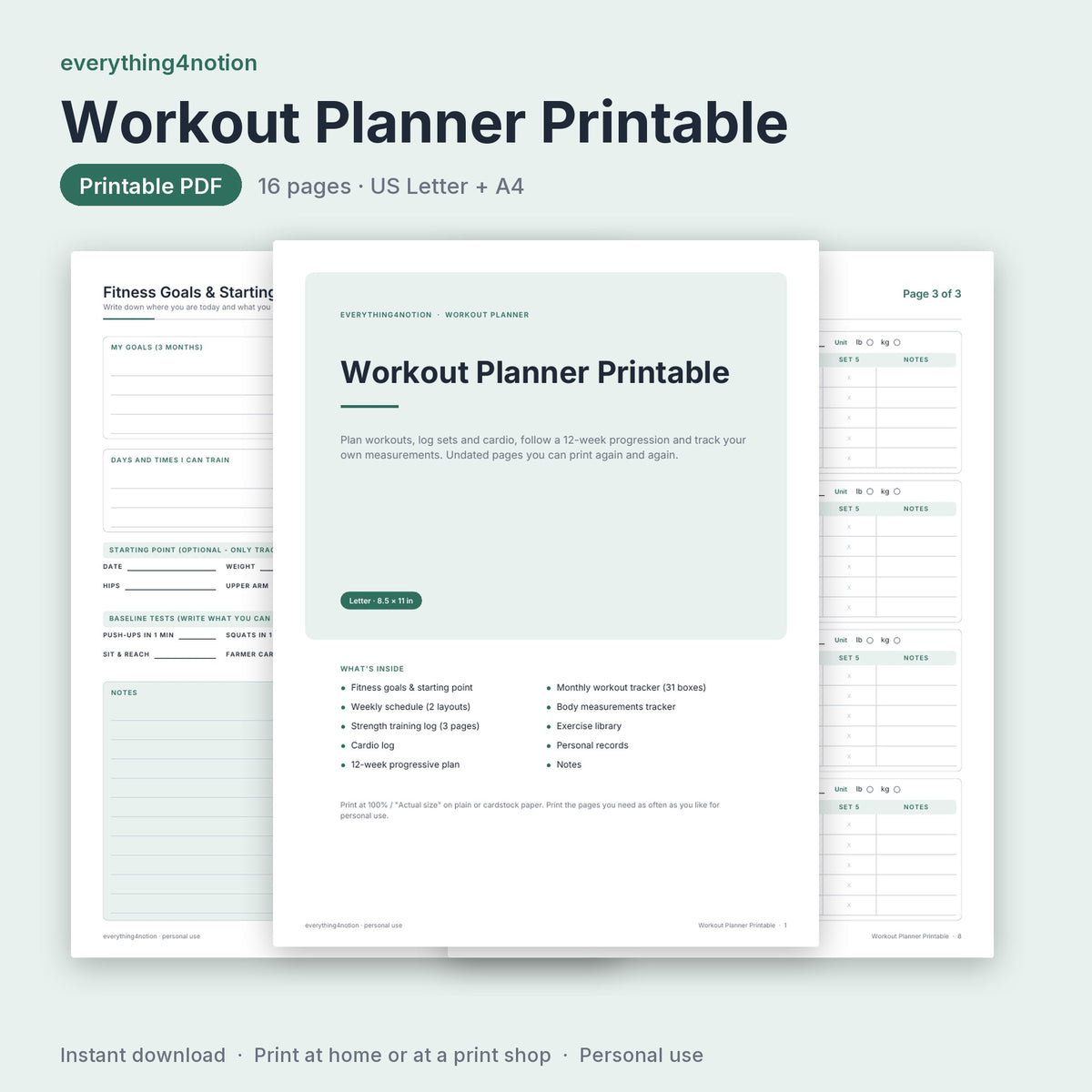 Workout Planner Printable - cover preview