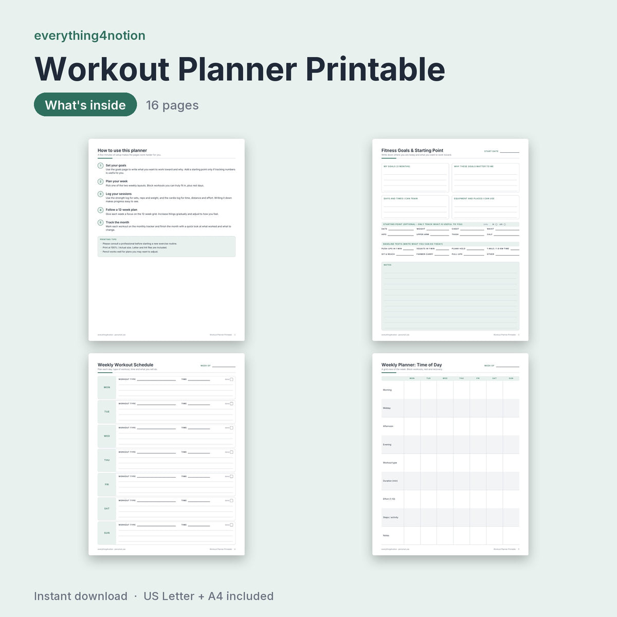 Workout Planner Printable - what's inside