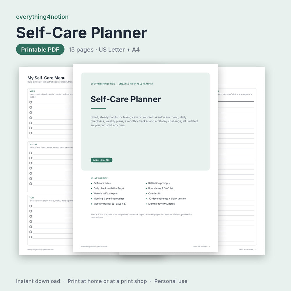Self-Care Planner Printable - cover preview