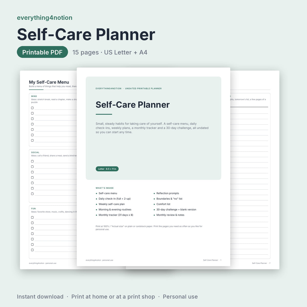 Self-Care Planner Printable - cover preview