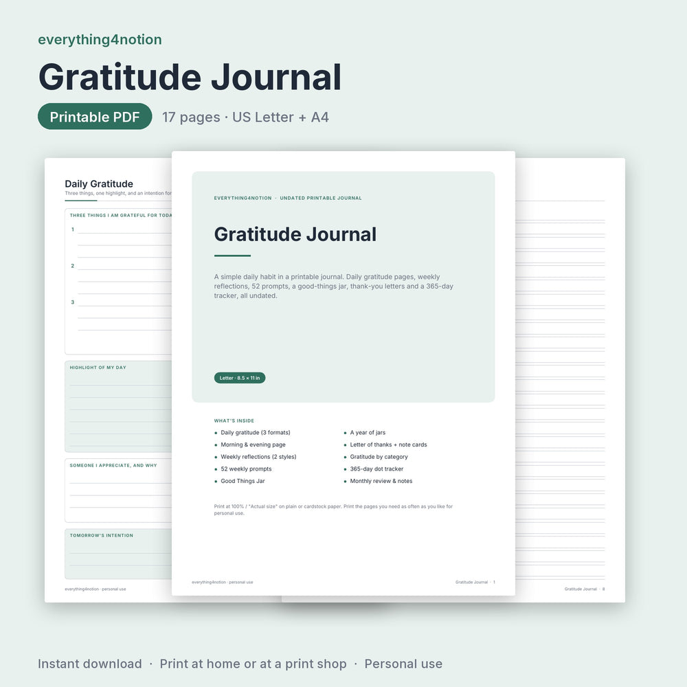 Gratitude Journal Printable - cover preview