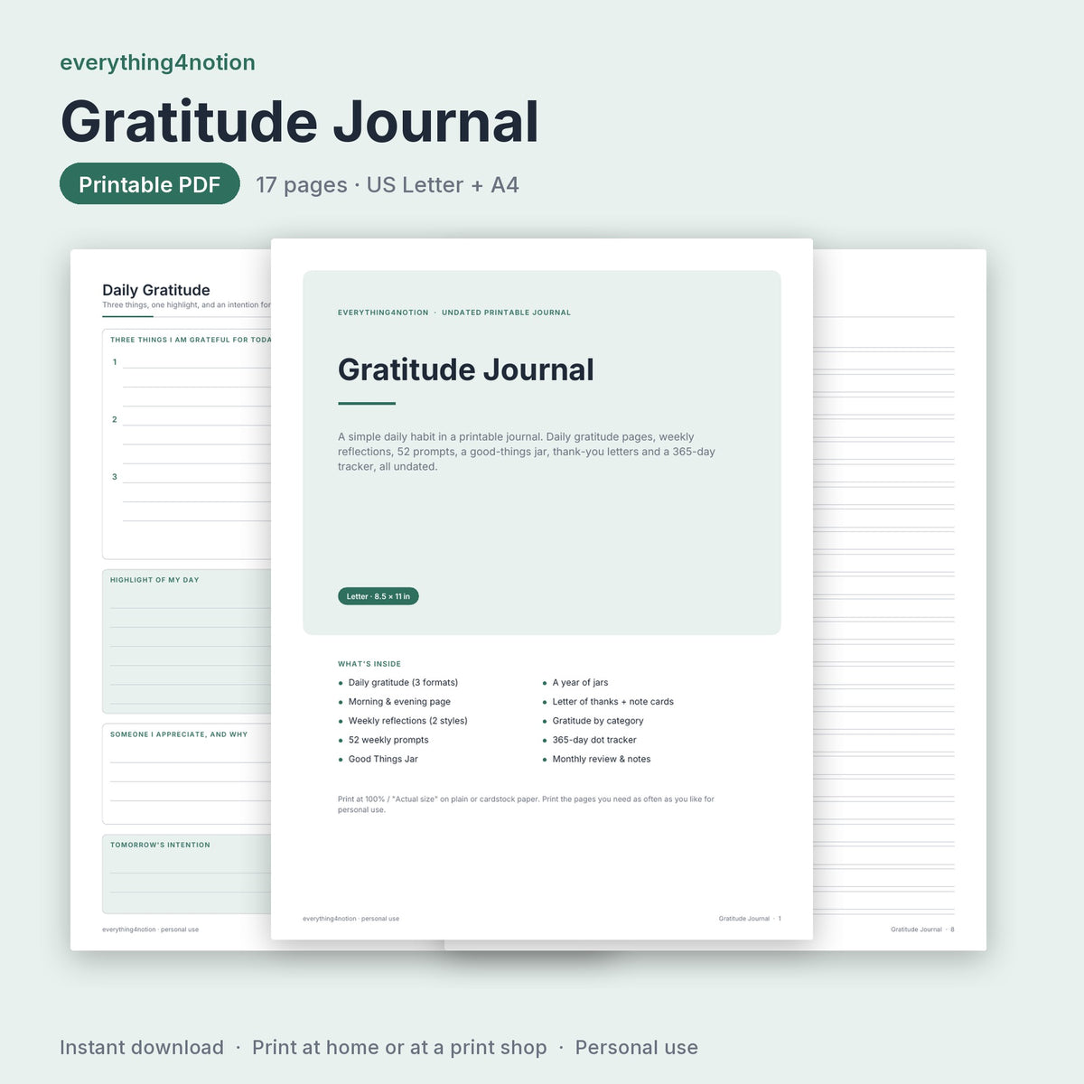 Gratitude Journal Printable - cover preview