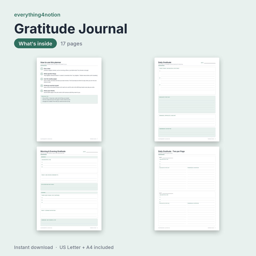 Gratitude Journal Printable - what's inside