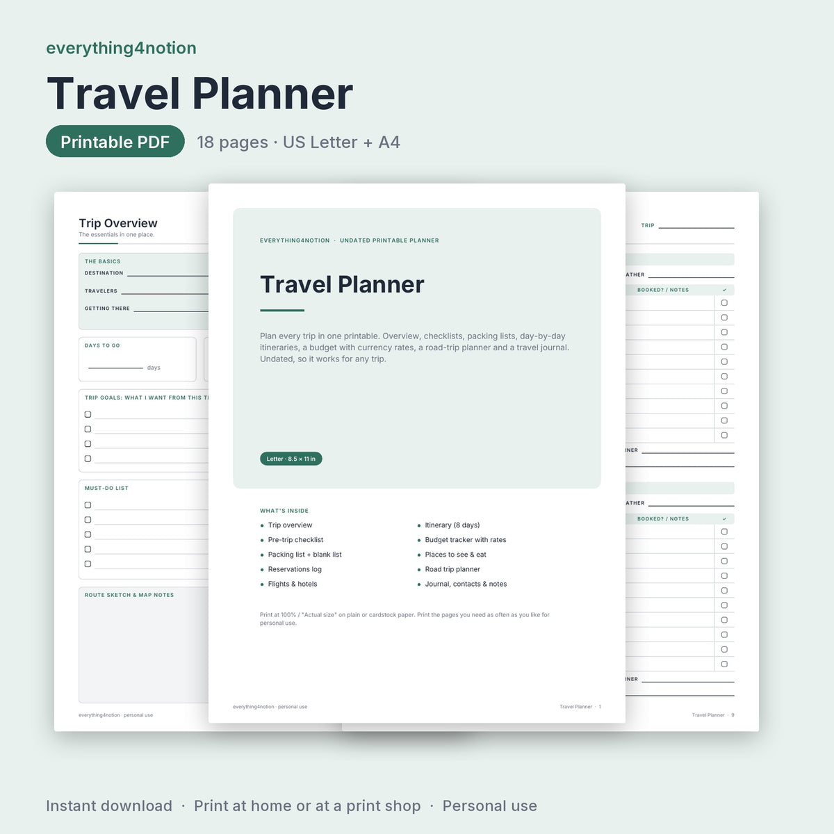 Travel Planner Printable - cover preview