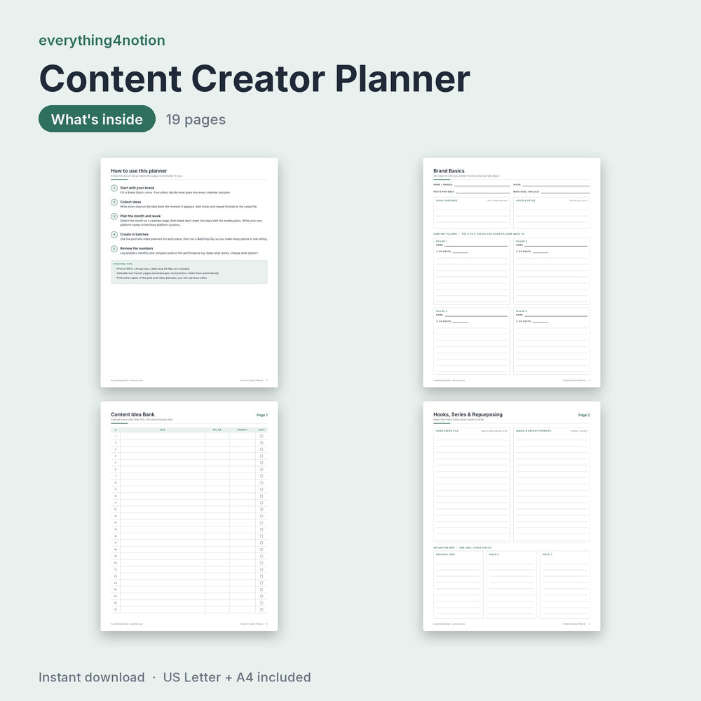 Content Creator Planner - what's inside
