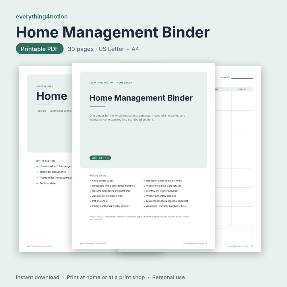 Home Management Binder Printable - cover preview