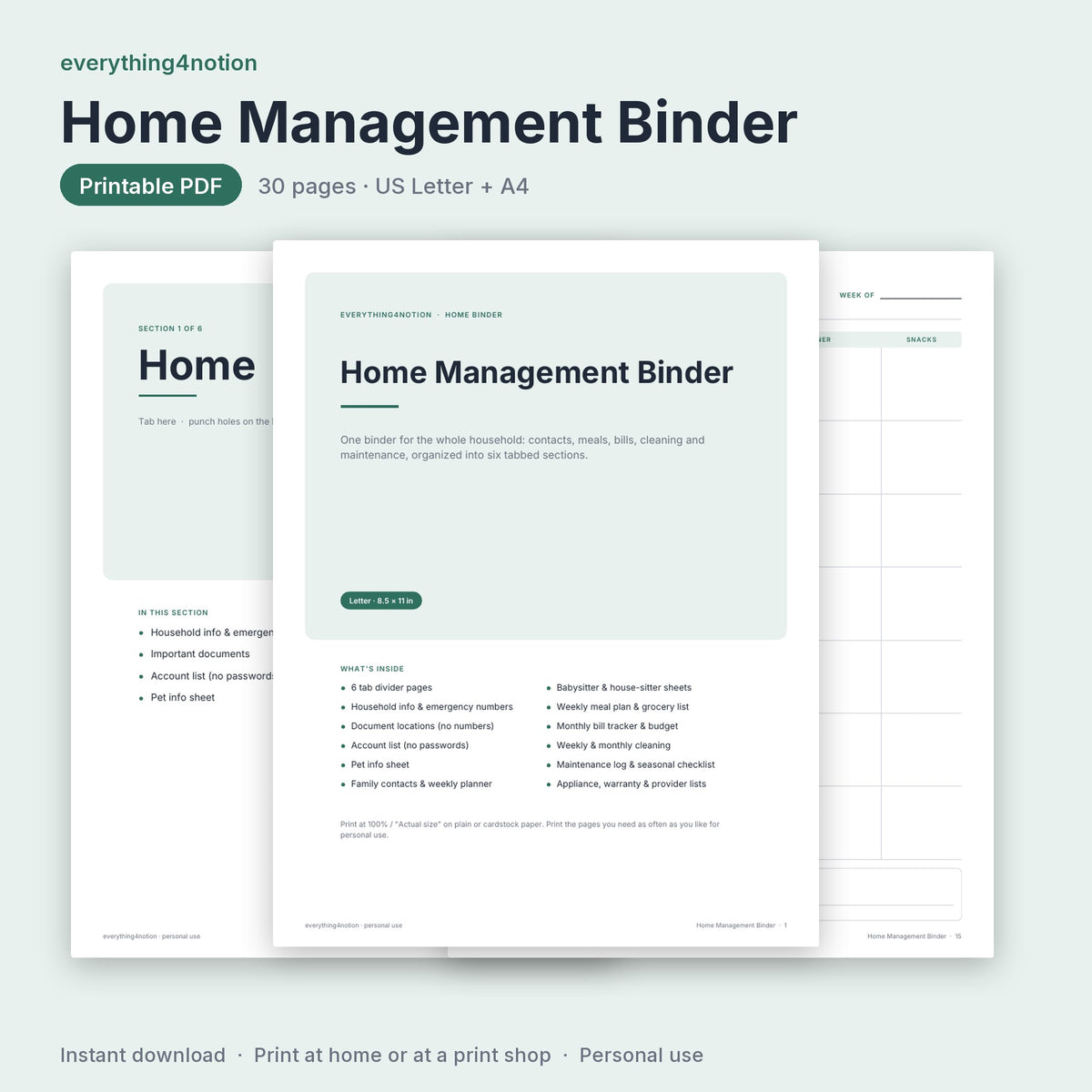 Home Management Binder Printable - cover preview