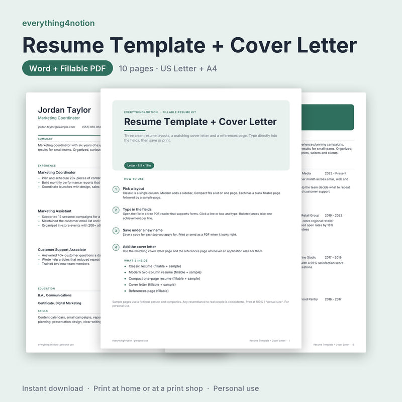 Resume Template + Cover Letter - cover preview