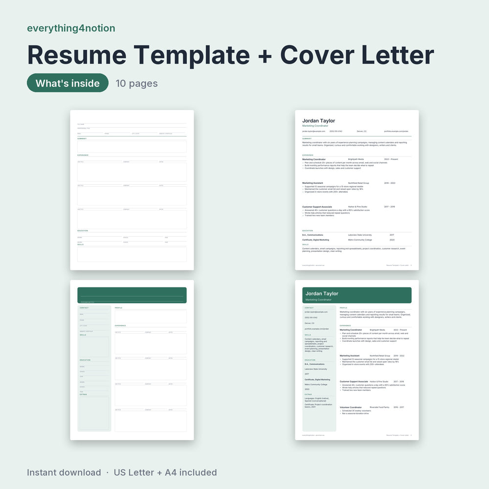 Resume Template + Cover Letter - what's inside