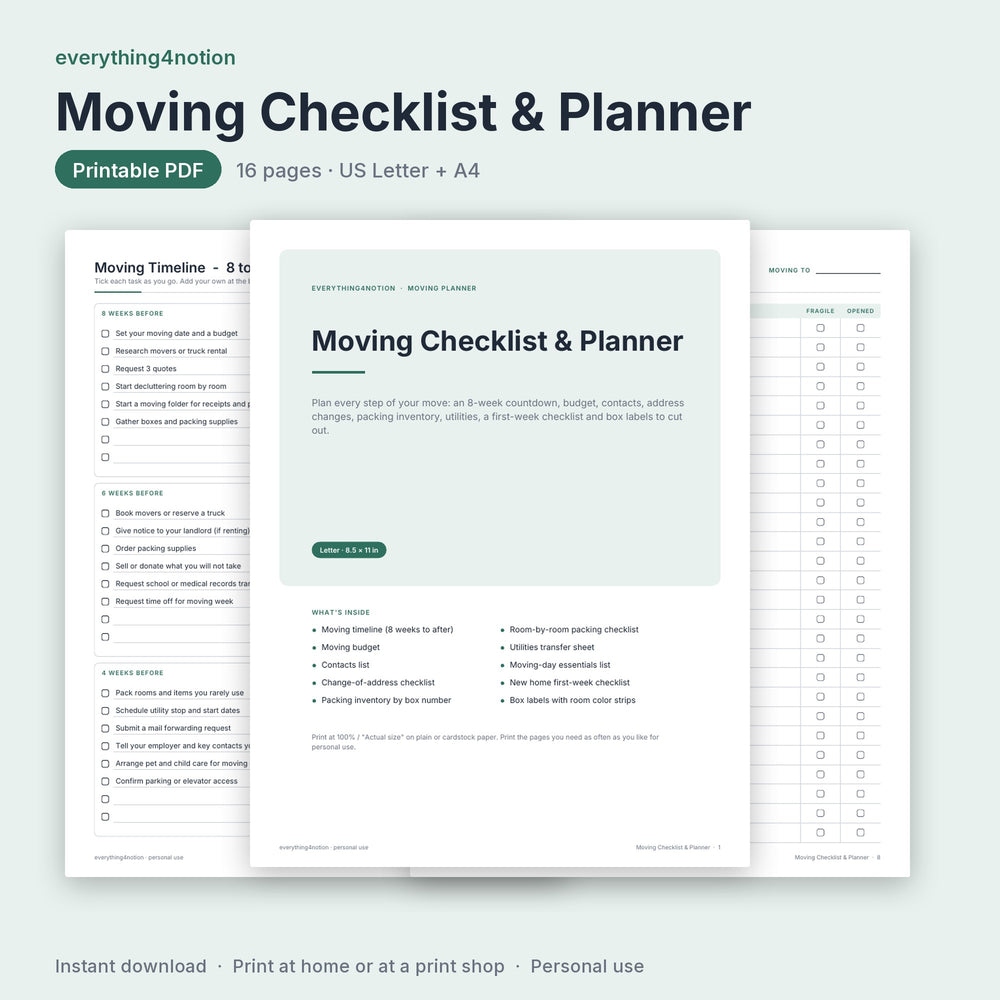 Moving Checklist & Planner Printable - cover preview
